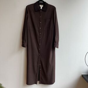 Vintage Talbots Brown Knit Collared Button Front Midi Dress Size 12
